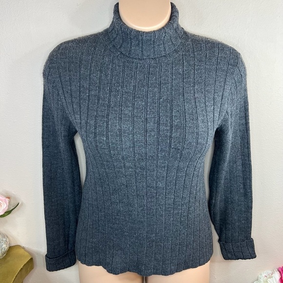 L Tangents Brand Grey Ribbed Turtleneck Sweater Women’s Large Long Sleeve 12 - Picture 1 of 5